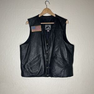 Vintage California Creations Black Motorcycle Leather Vest  Mens Size L USA MADE